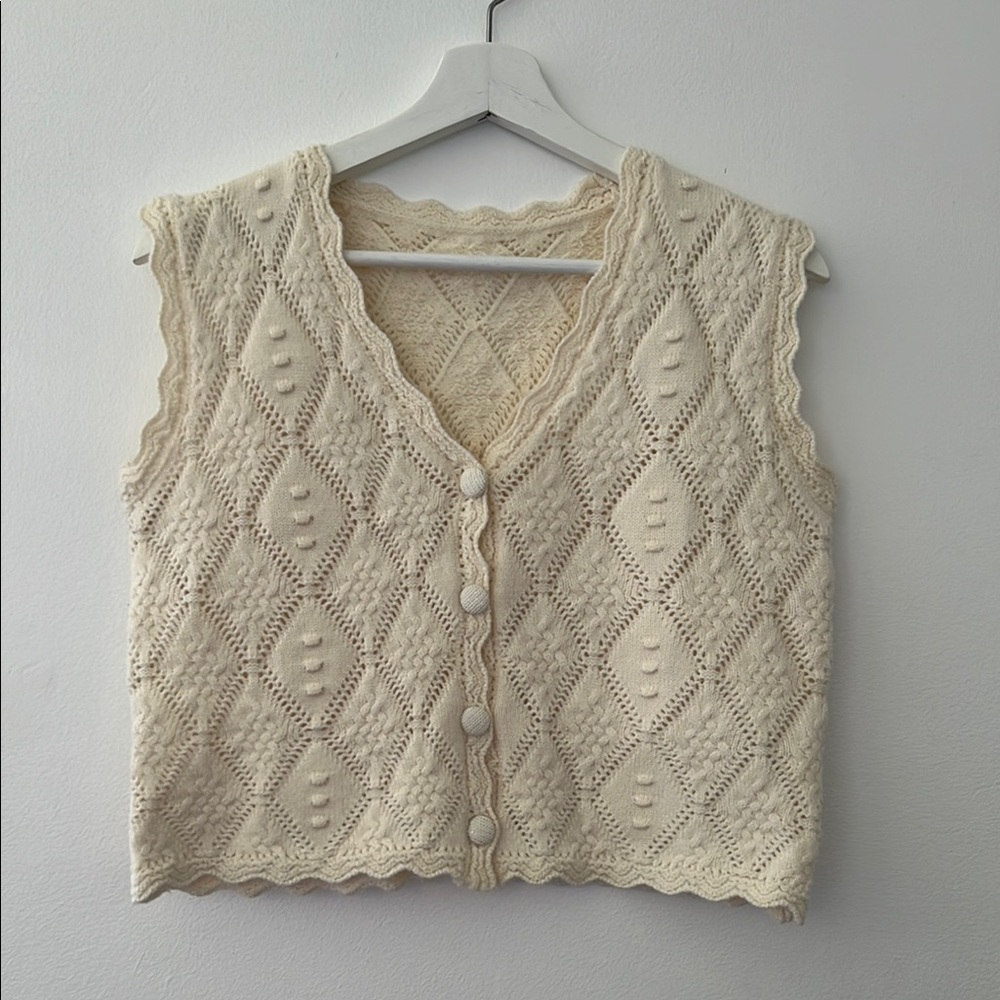 Cream Knit Button-Up Vest
